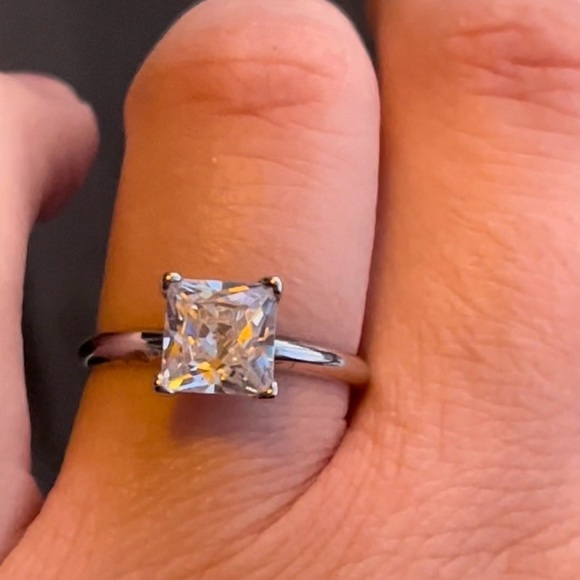 Sterling Silver 2 Carat Princess Cut Engagement Ring - Picture 8 of 15